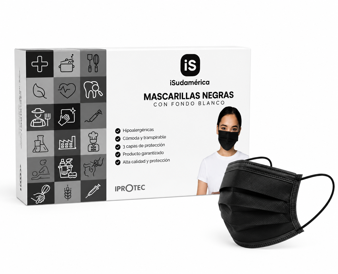 Mascarilla Quirúrgica · Negra · iSudamérica